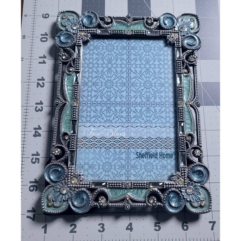 Sheffield Home Decorative Frame - Silver Green Blue with Crystal Accents